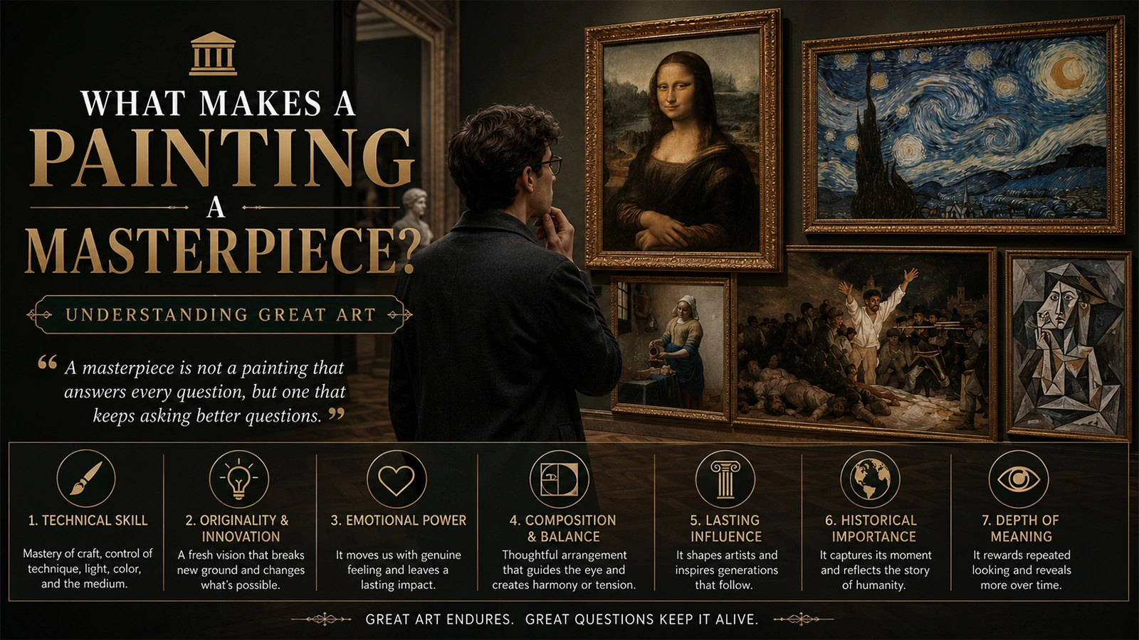Iconic masterpiece painting displayed in a museum gallery admired by art lovers