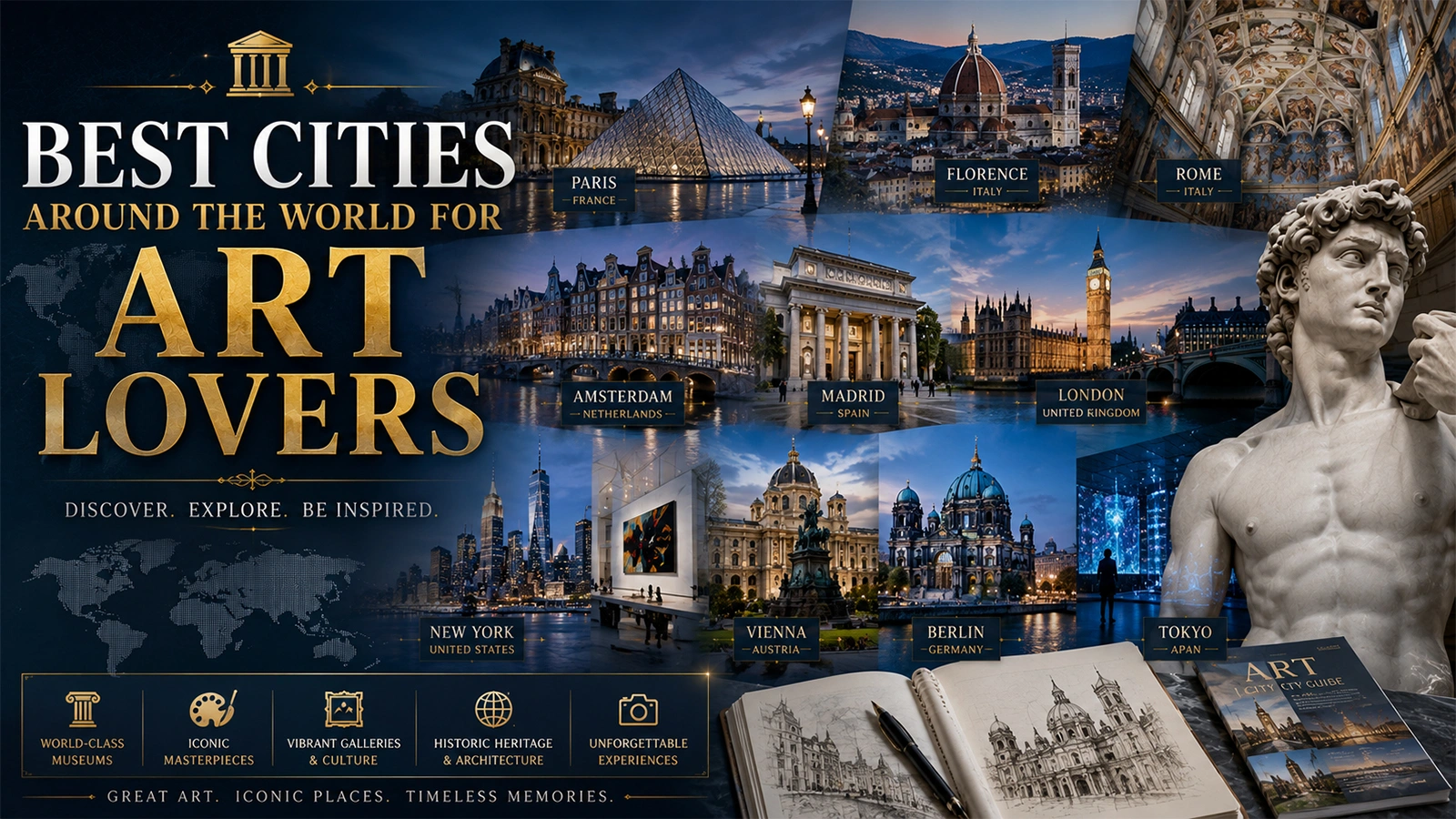 Scenic city skyline of a destination known for world-class art museums and galleries for art lovers